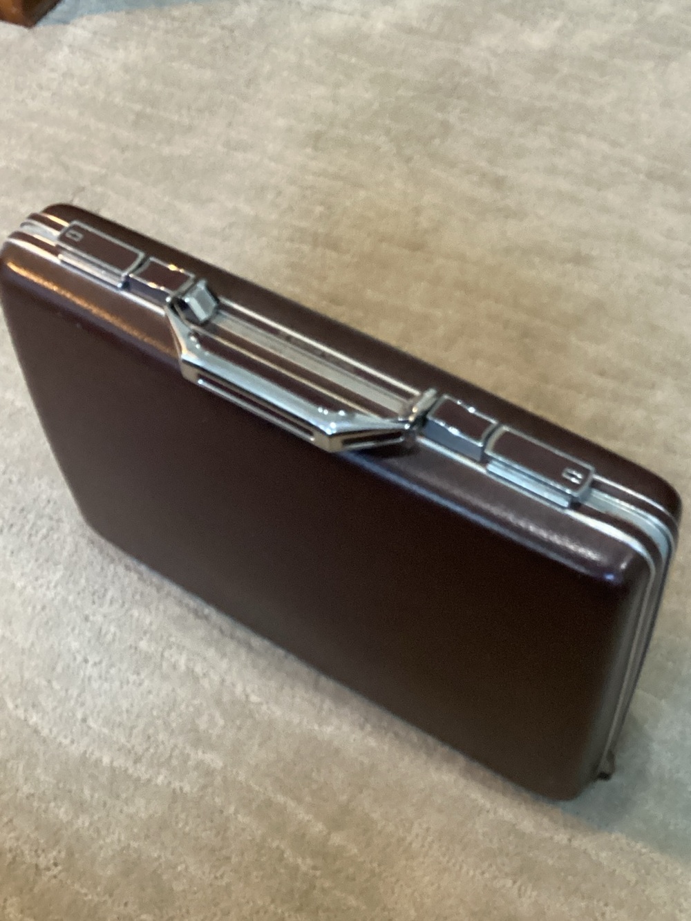 American Tourister Men's Hard-Shell Briefcase in Dark Brown with Silver Trim